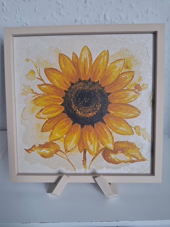 Sunflower 3D HueForge Framed Print - 8.7 x 8.7 Inch - Wood PLA Frame & Stand Inc