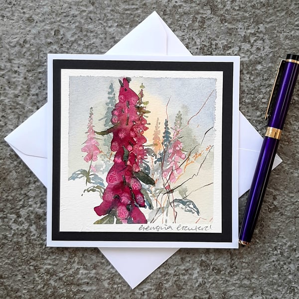 Blank Card Handpainted Foxglove Wildflowers Birthday