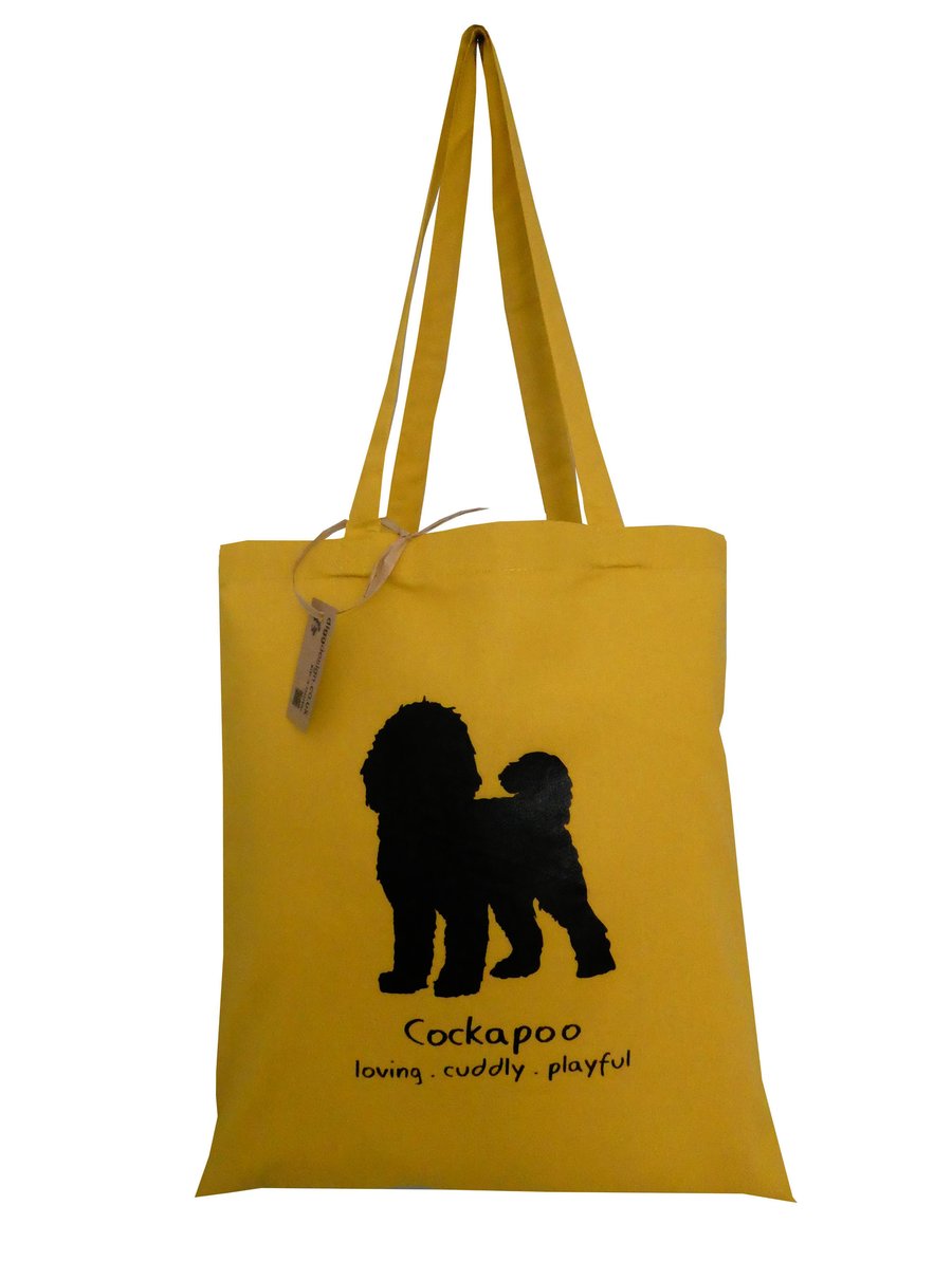 Digg Design COCKAPOO cotton Tote Bag. Mustard