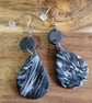 Handmade Polymer Clay Black and White Marble Effect Teardrop Earrings
