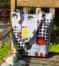 Gingham, Fruit and Veg Design 1950s Vintage Fabric Totebag, Analog Bag - Image 1