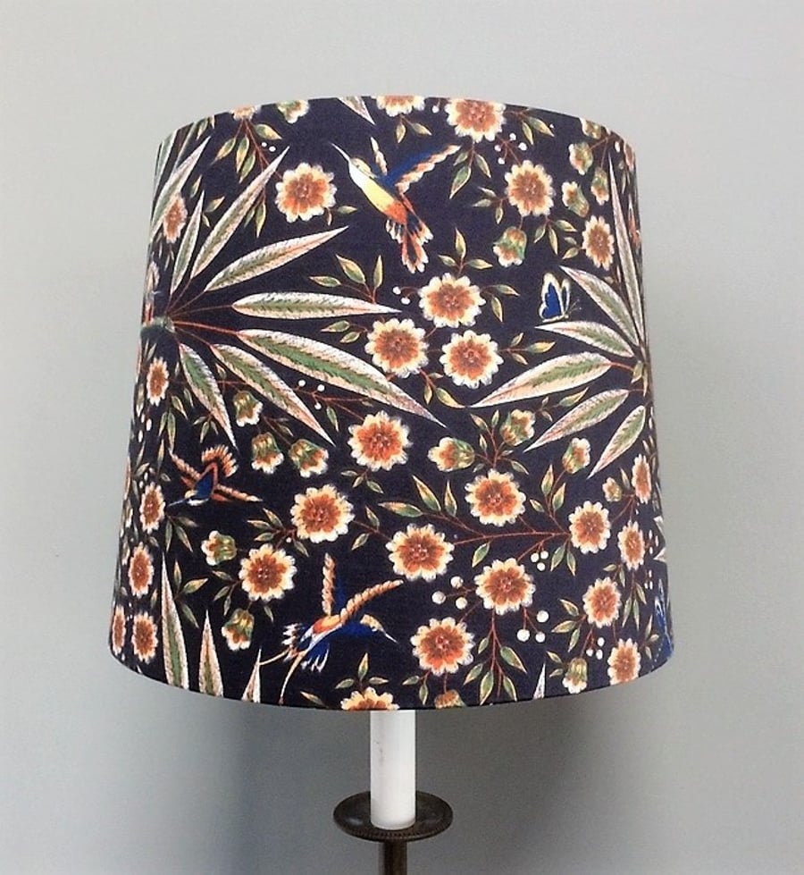 Dramatic Tropical BLACK Hummingbird Butterfly VIntage Fabric Lampshade option 