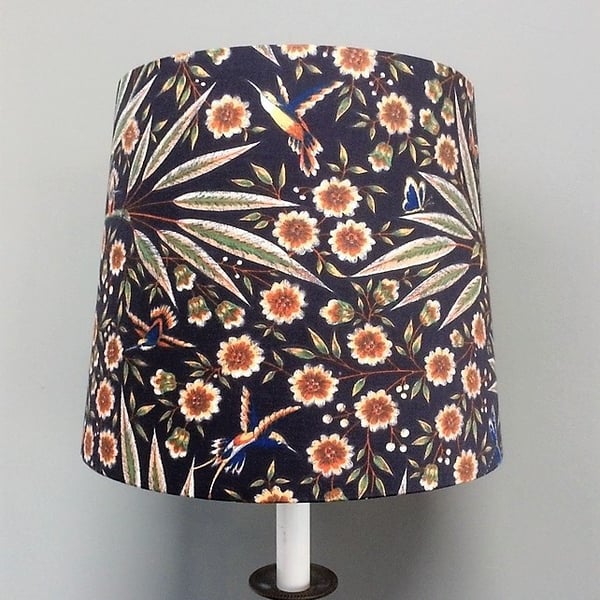 Dramatic Tropical BLACK Hummingbird Butterfly VIntage Fabric Lampshade option 