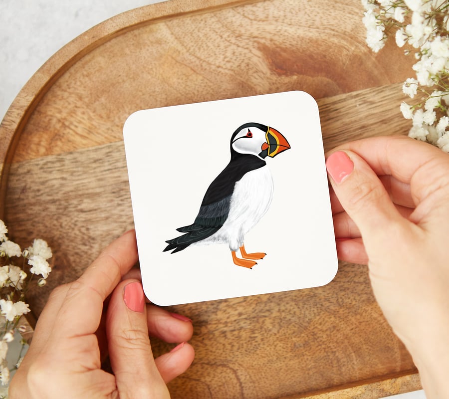 Puffin Coaster, Puffin Bird, Mug Coaster, Sea bird, Bird lover gift