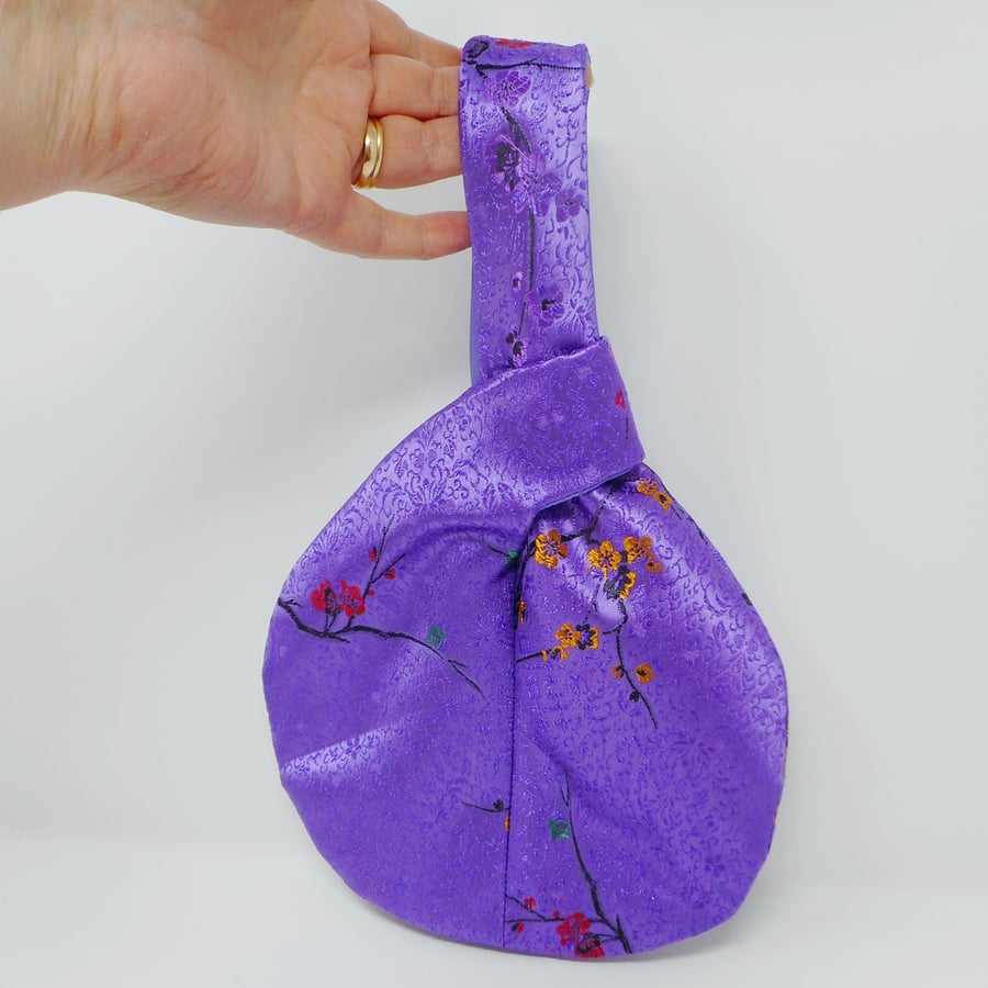 SOLD Japanese knot bag in purple satin