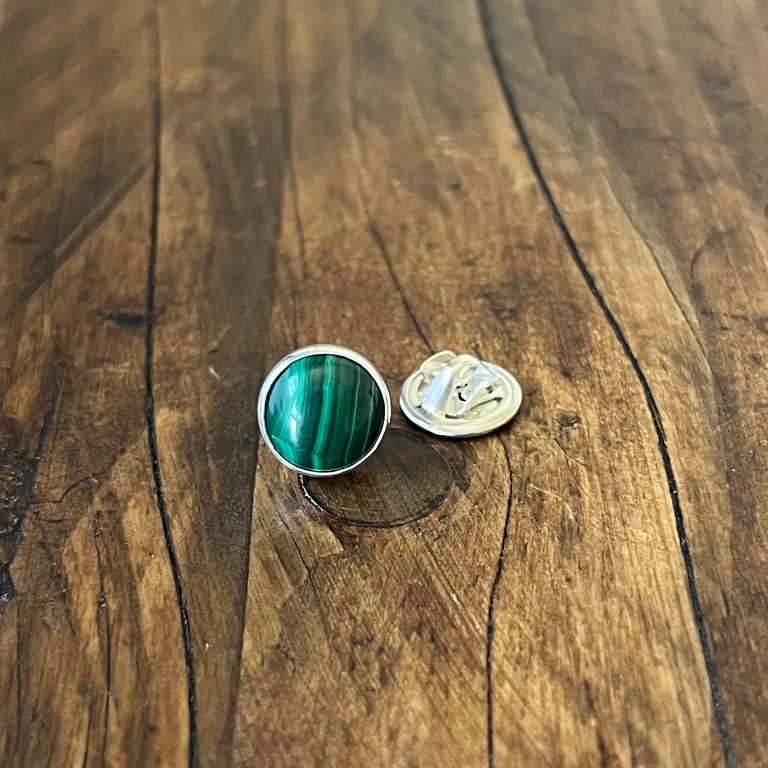 Handmade Sterling Silver & Malachite Pin 