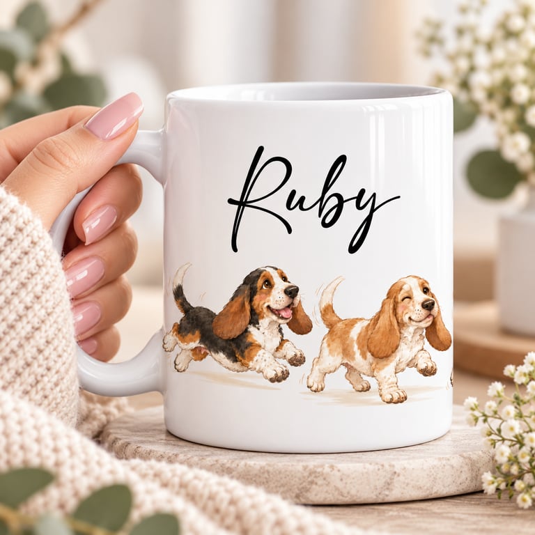 Personalised Basset Hound Mug with Name – Gift for Dog Lovers
