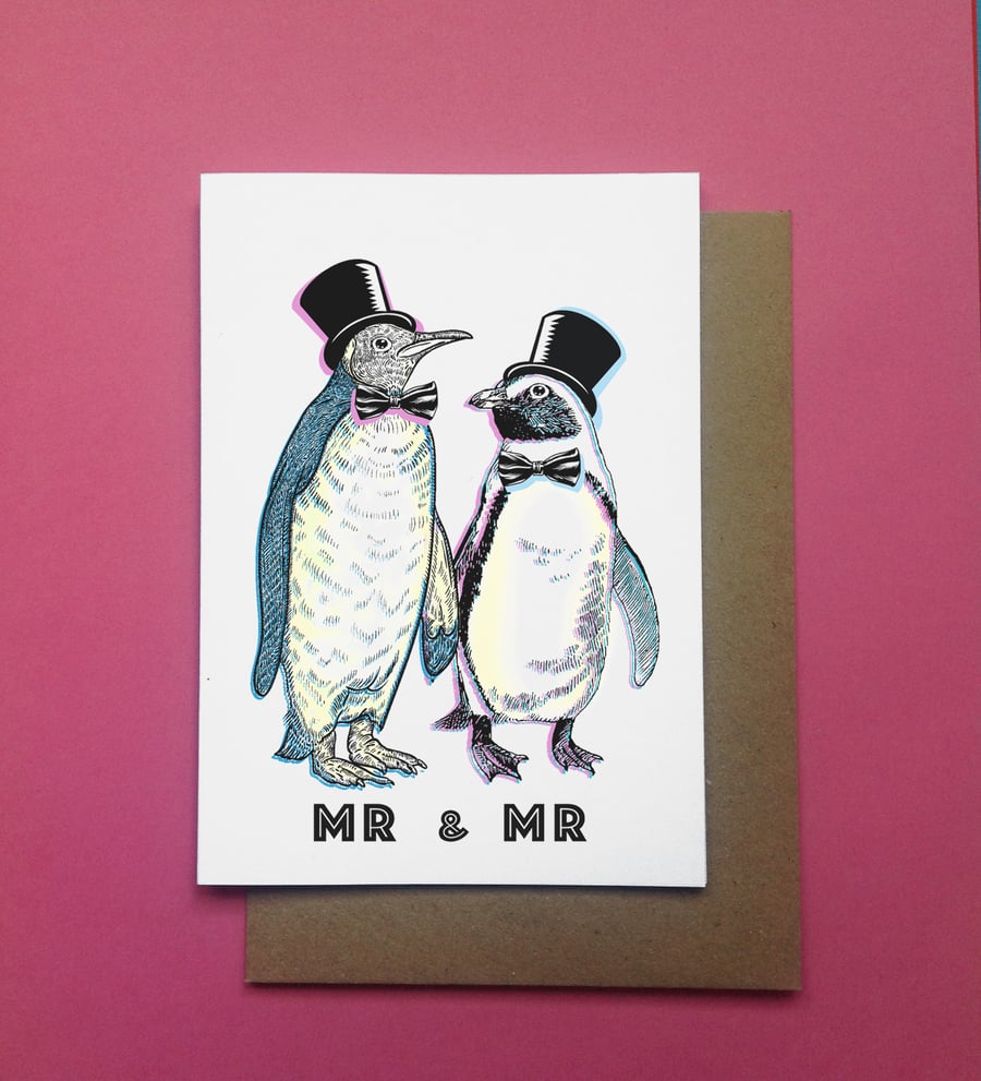 Fun Gay Wedding Card for Mr & Mr, Two Penguins Same Sex Wedding LGBTQ Marriage