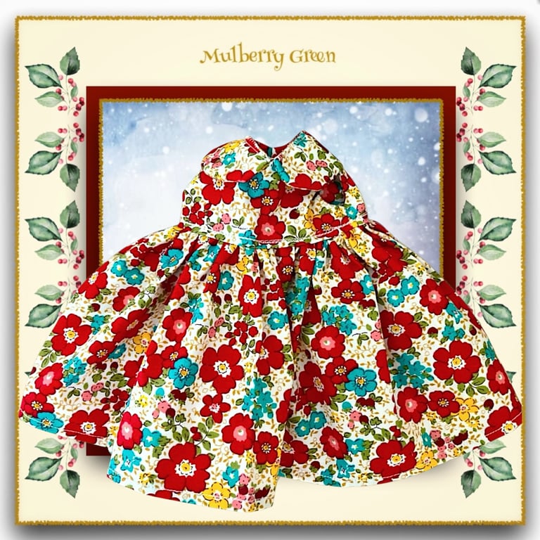 Red Floral Dress to fit the Mulberry Green Dolls