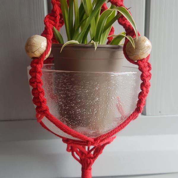 Macramé Plant Holder Hanging Basket With Handmade Ceramic Beads