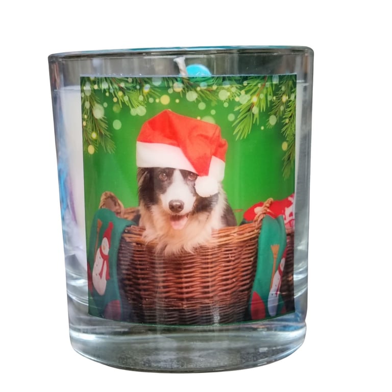 Christmas Scented Candle in Glass Cute Collie Dog Design In 6 Festive Fragrances
