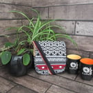 Upcycled Coffee Sack - Mini Shoulder Bag - Black , Red and White pattern