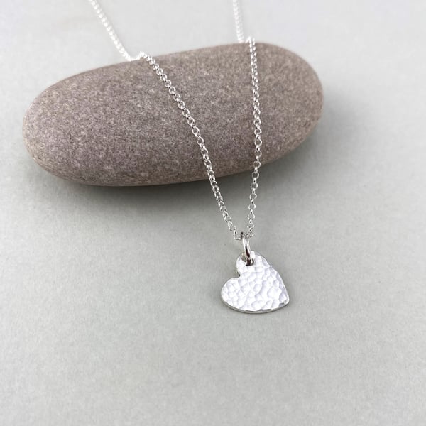 Hammered Small Sterling Silver Love Heart Necklace