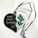 Silver anniversary hand painted heart 