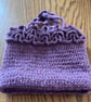 Small crochet frilly lined handbag made from recycled wool blend yarn