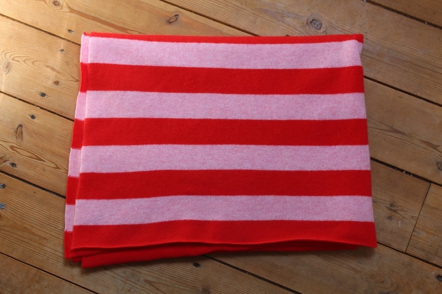 Knitted Lambswool Red and Pink Striped Blanket - Available In Three Sizes