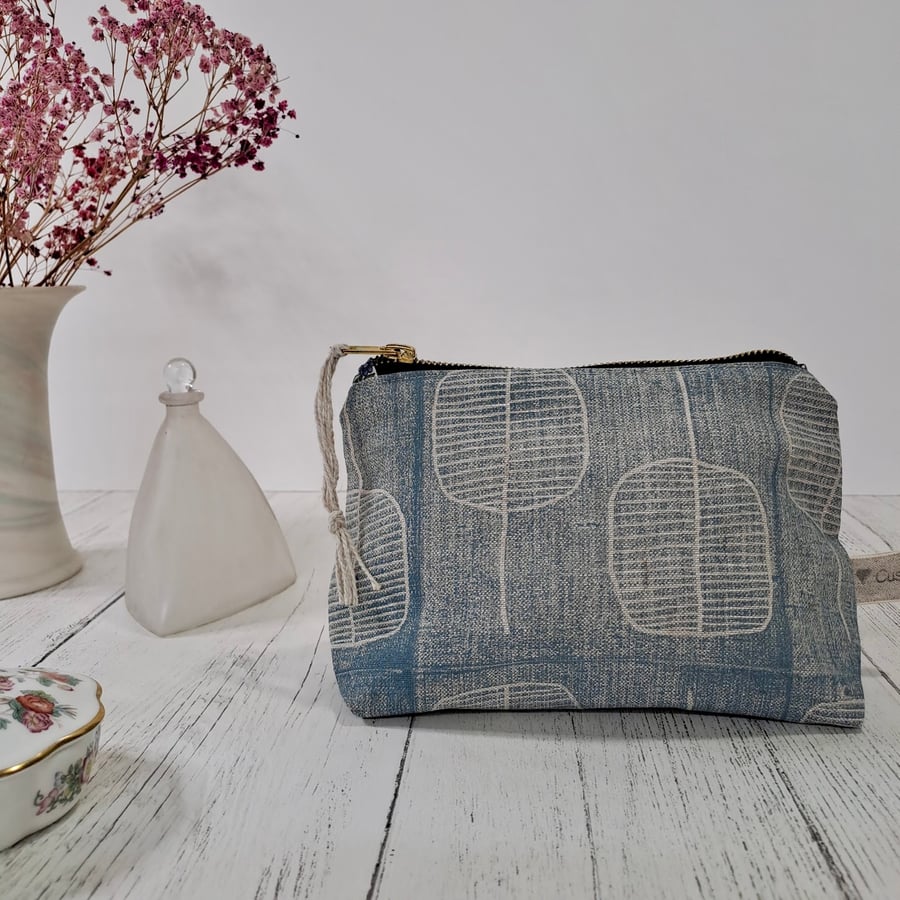 Hand Printed Linen Zipped Cosmetic Bag