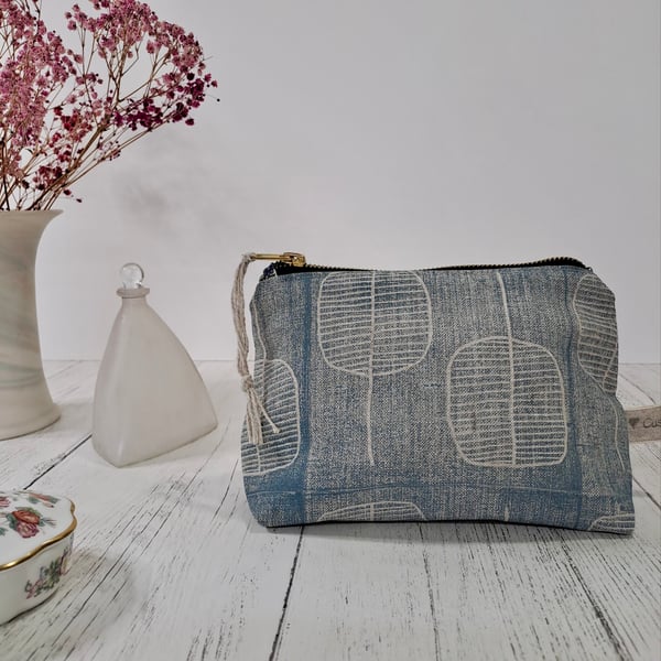 Hand Printed Linen Zipped Cosmetic Bag