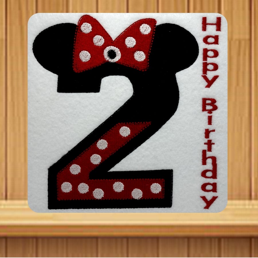 Age 2 Minnie Design Embroidered Card
