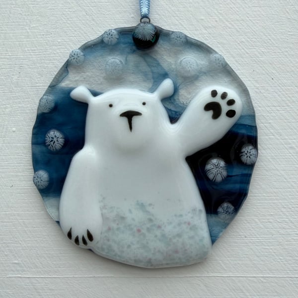 Fused Glass Polar Bear Decoration