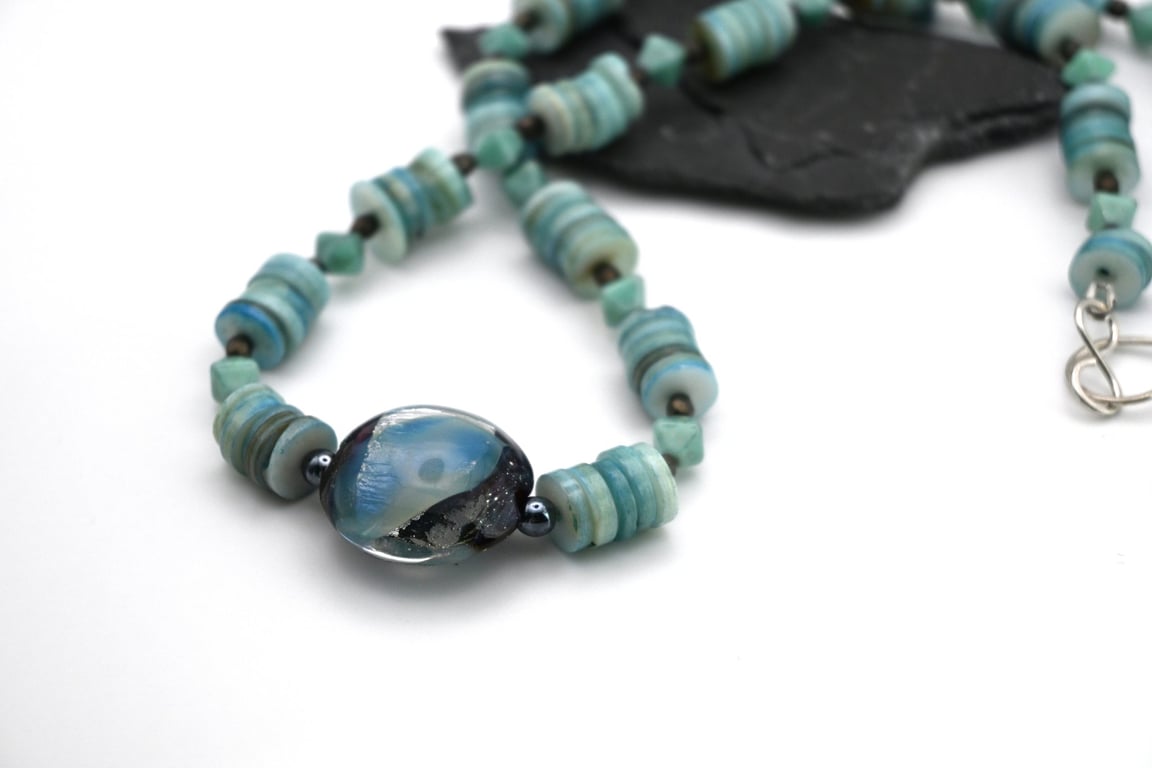 lampwork glass and shell necklace
