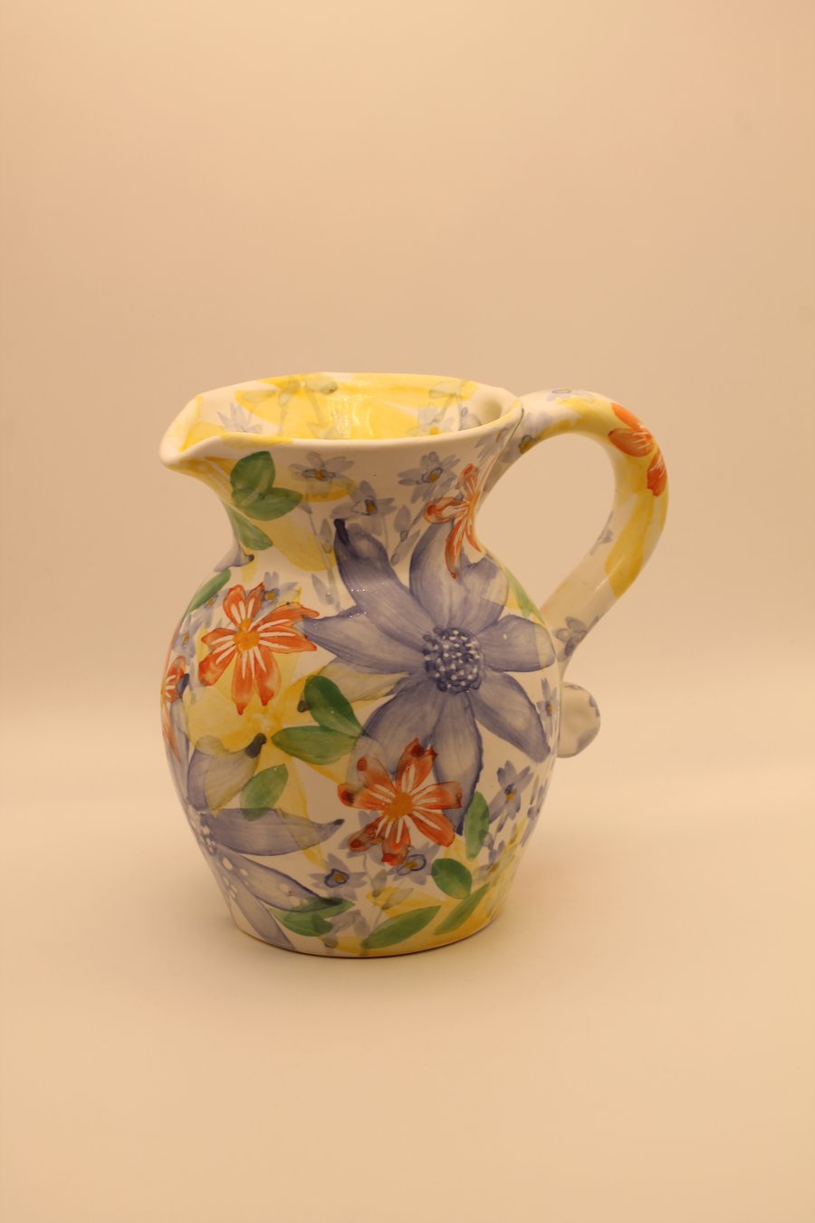 Blue Flower Majolica Jug