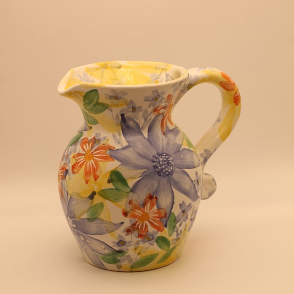 Blue Flower Majolica Jug