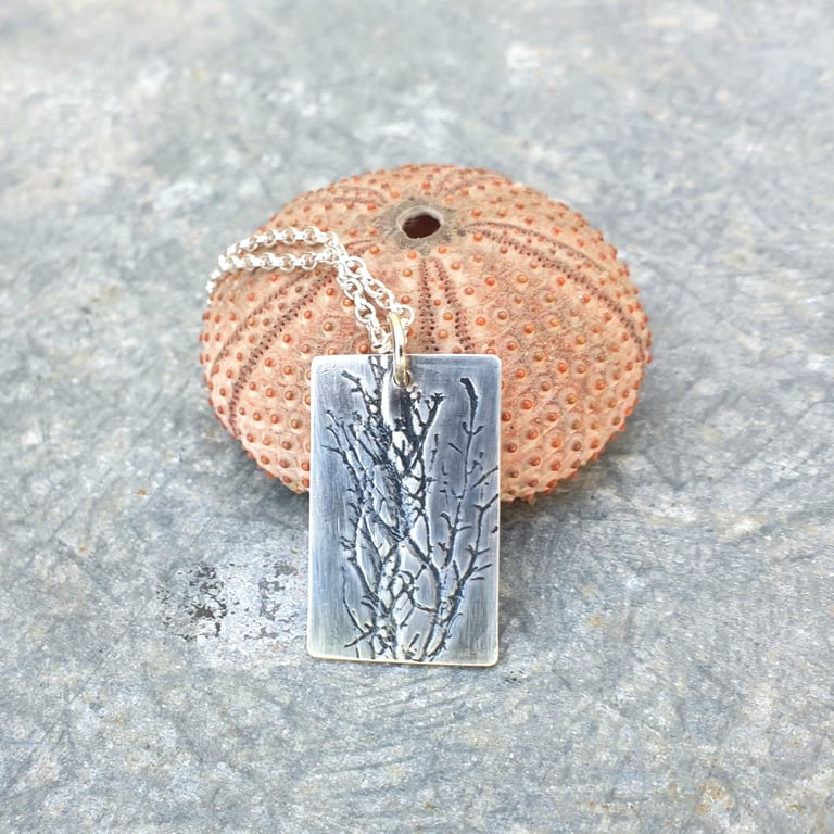 Rectangular seaweed imprint pendant