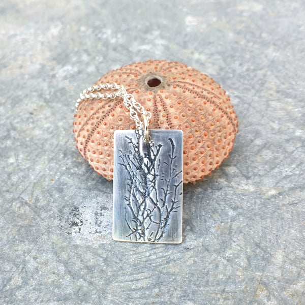Rectangular seaweed imprint pendant