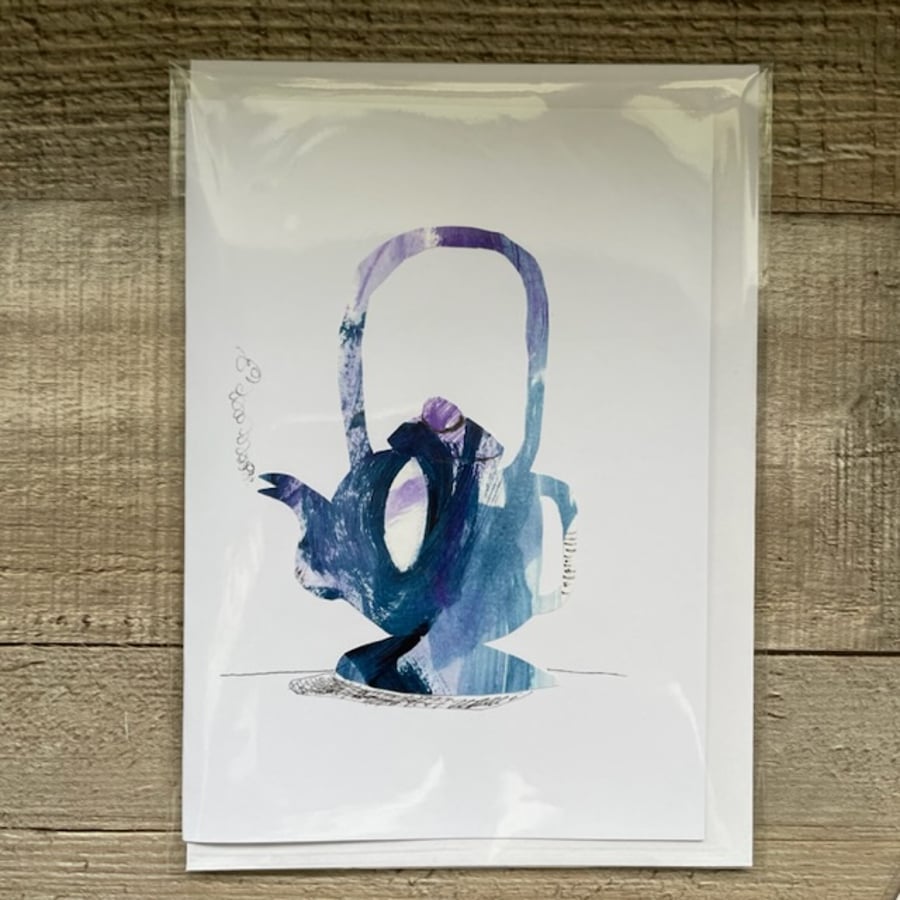 Paper Art Teapot Kettle Greeting Cards Blue 1