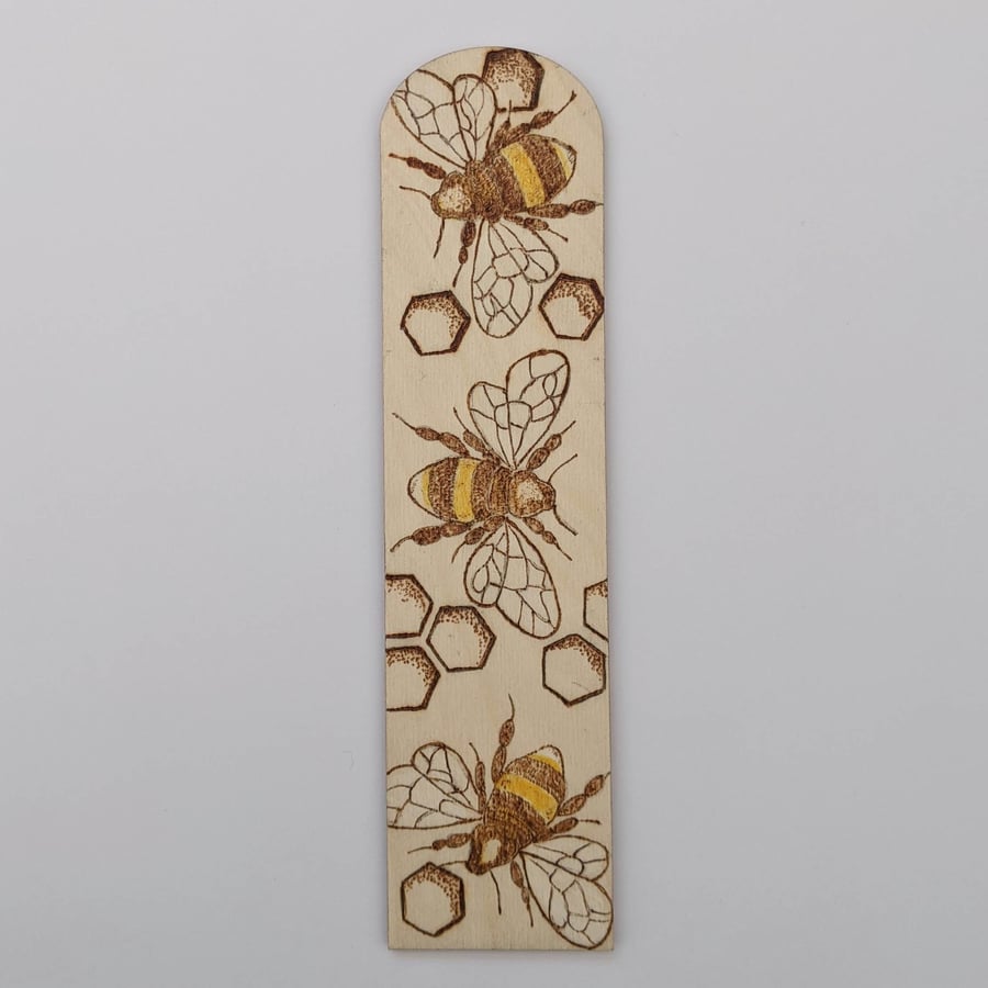 Busy Bees pyrography wooden bookmark 