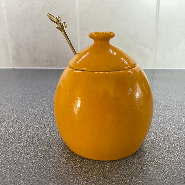 Honey Pot, Sugar Bowl, Jam Pot, Leafy Spoon