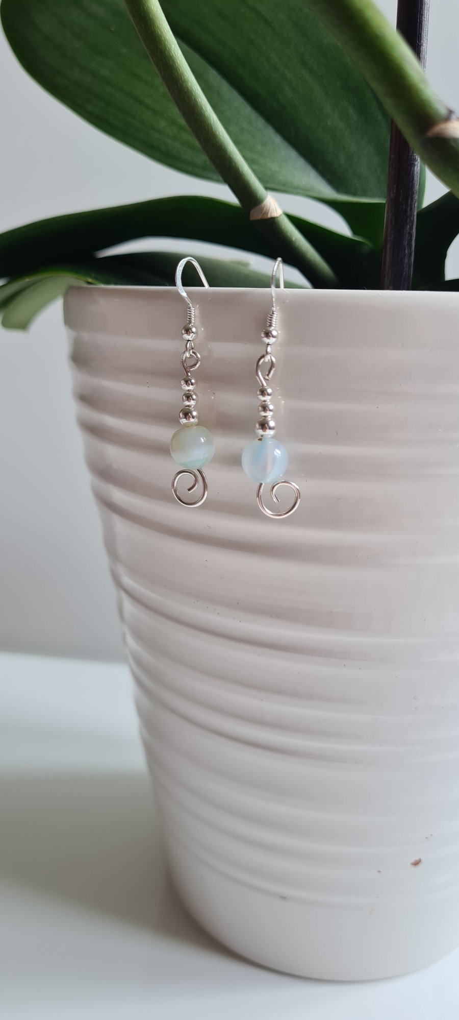 Natural Light Blue Agate 925 Silver Dangle Drop Earrings Gift Crystal Jewellery