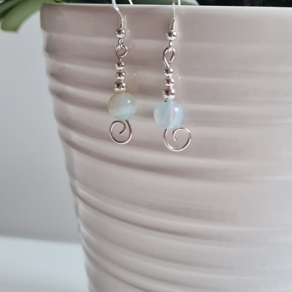 Natural Light Blue Agate 925 Silver Dangle Drop Earrings Gift Crystal Jewellery