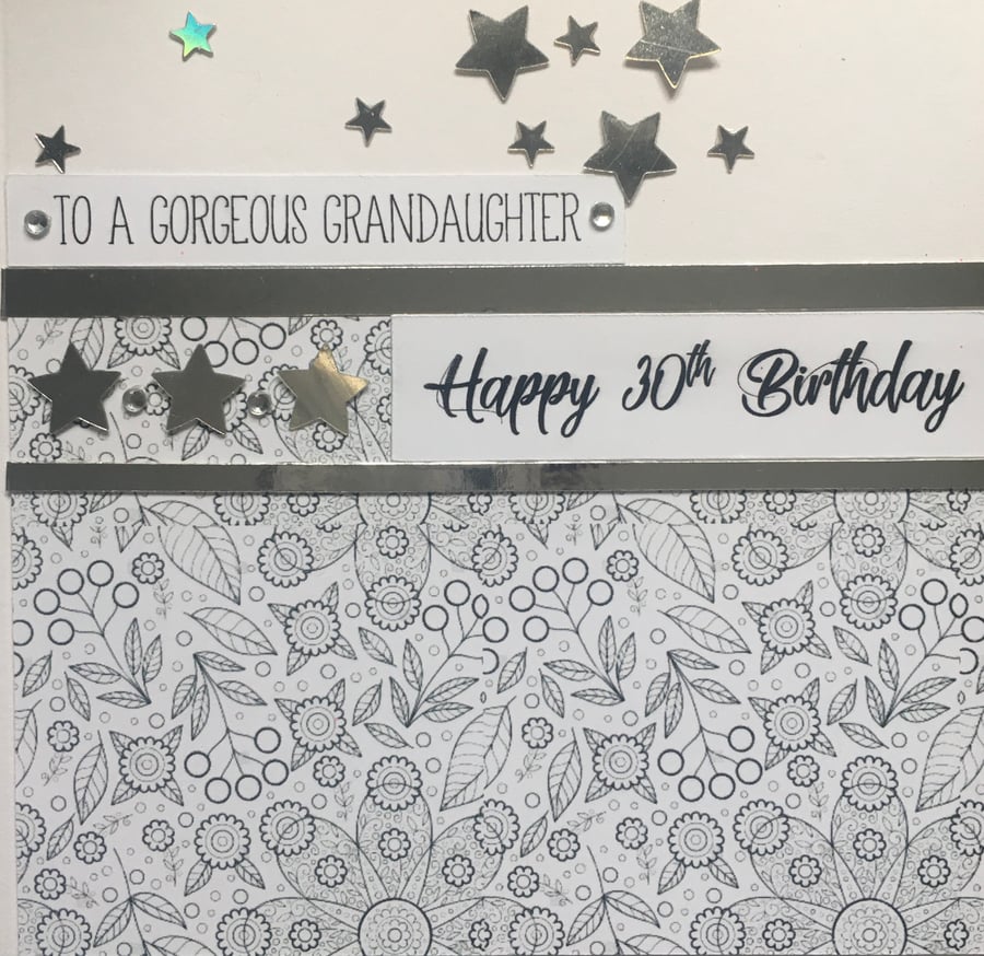 Personalised Handmade Happy 30th Birthday Card for Granddaughter