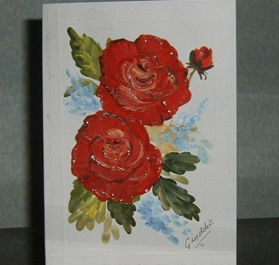 Hand painted floral greetings card (ref 698)