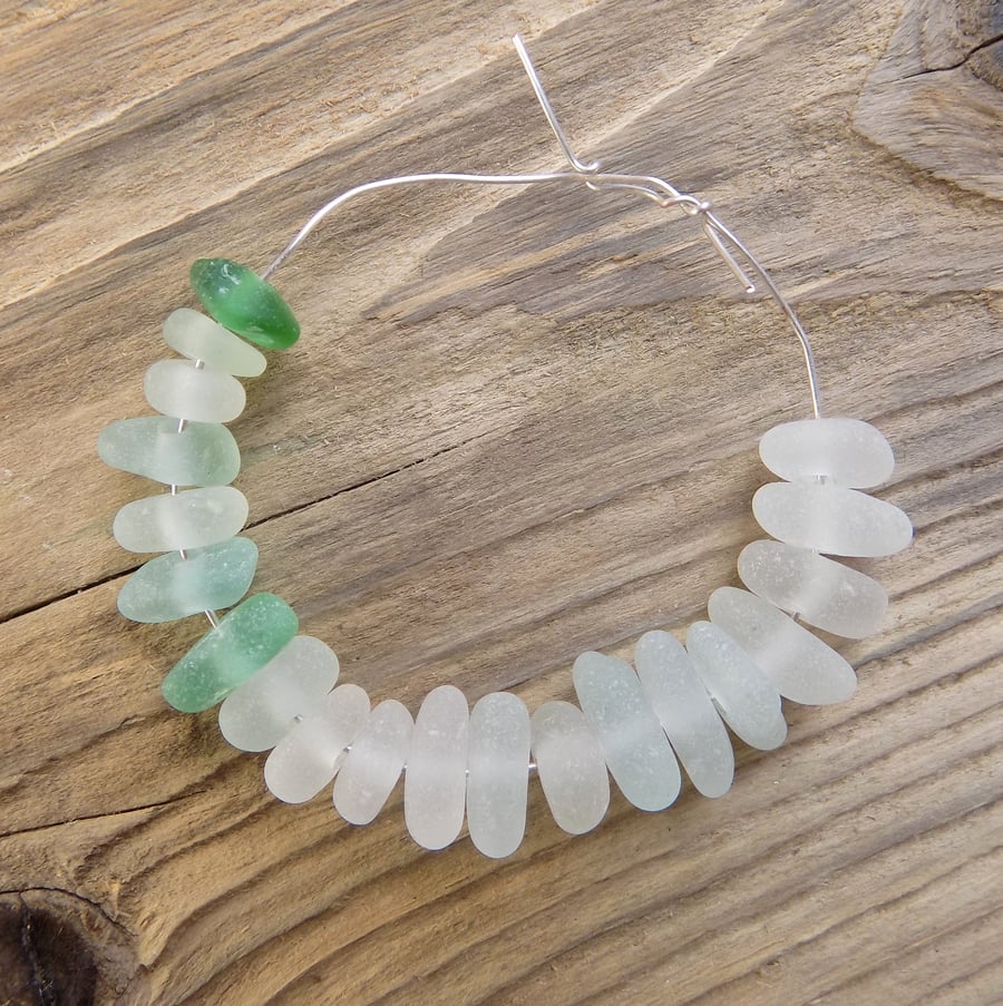 20 Natural sea glass beads, middle drilled, chunkies ,supplies (85)