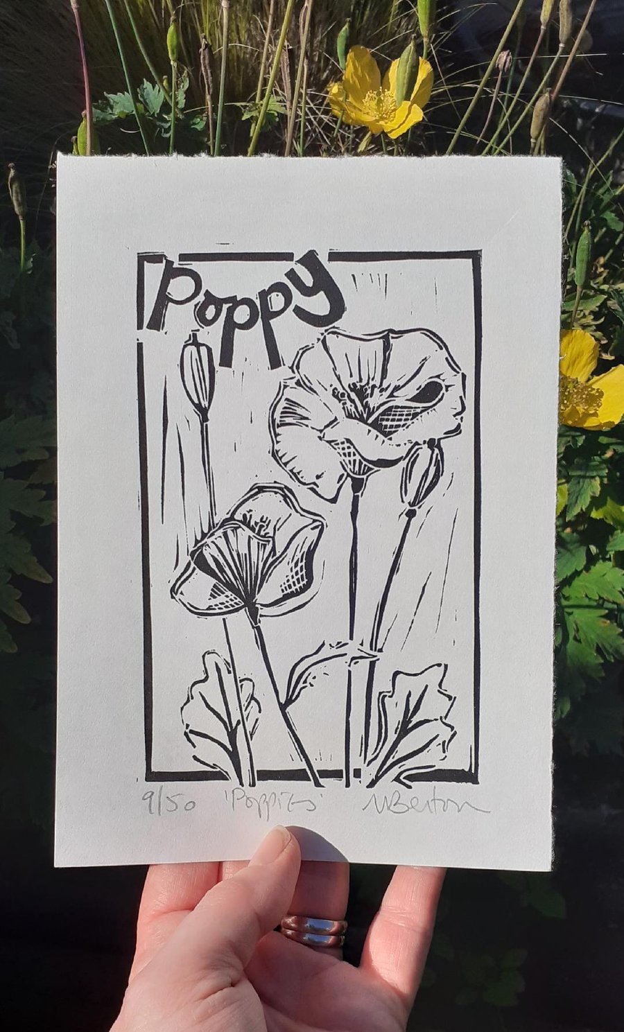 'Poppies' Small Lino Print