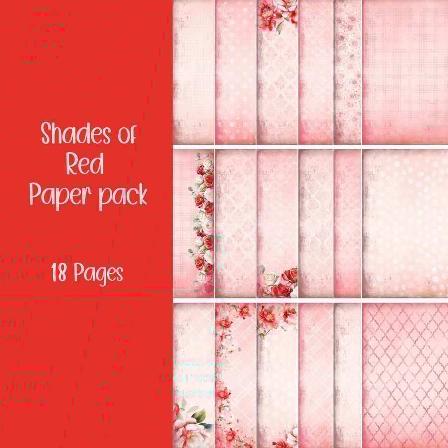 Shades of Red Paper pack Scrapbooking, Ephemera, Digital Download