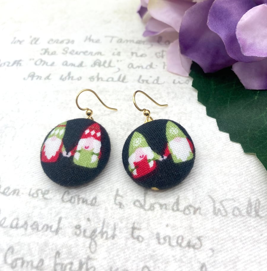 Gnome pair fabric button earrings Sandi inspired jewellery gift ideas