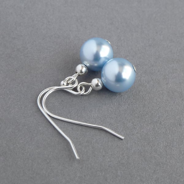 Simple Pale Blue Pearl Drop Earrings - Light Blue Bridesmaids Gifts - Wedding