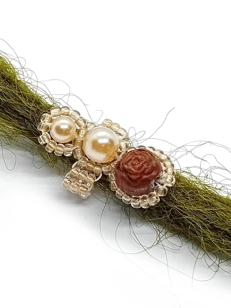 Pearl and wooden rose dreadlock bead