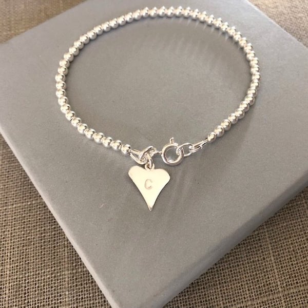 Personalised Sterling Silver Heart Charm Bracelet