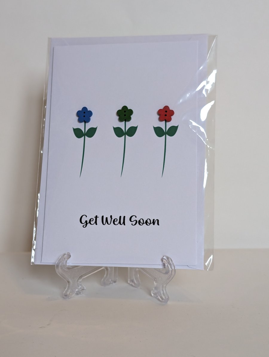 Get Well Soon flower buttons greetings card 