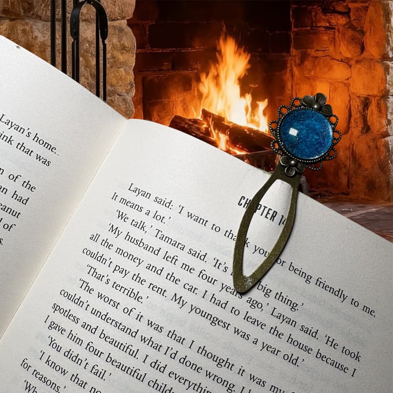 Antique bronze bookmark featuring Turquoise wool and silk felt