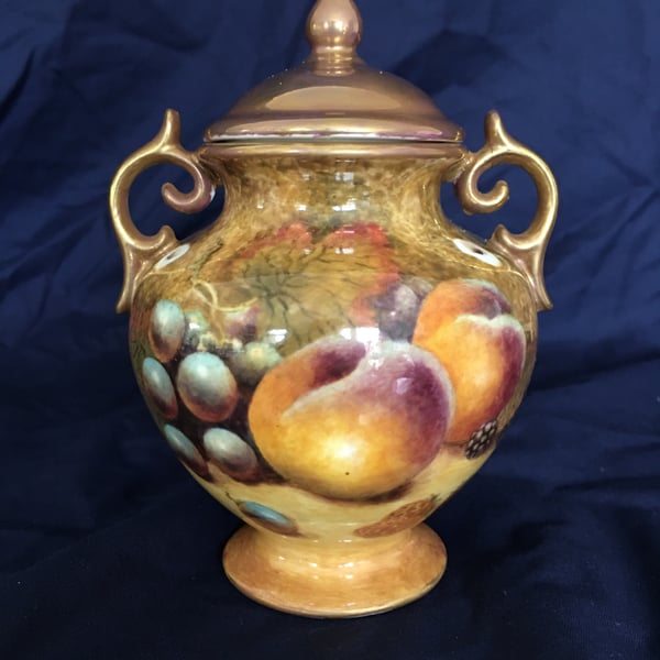 Worcester Fruit . Handpainted bone china lidded vase by Christopher Hughes 
