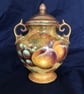 Worcester Fruit . Handpainted bone china lidded vase by Christopher Hughes 