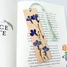 Pressed Flower Wooden Bookmark, Lobelia