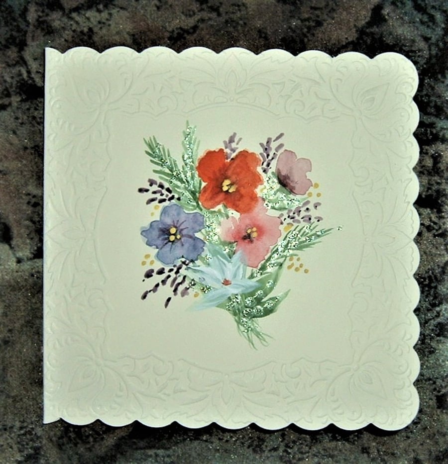 original hand embossed and hand painted blank greetings card ( ref F 804)