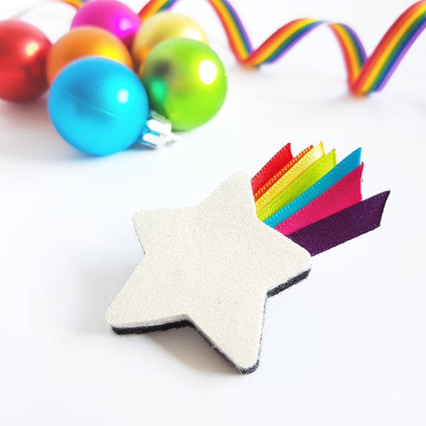Sparkly Star Brooch with Rainbow Ribbons